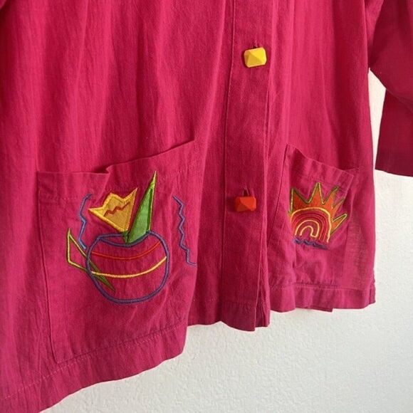 Vintage 80s PETER POPOVITCH Retro Mod Hot Pink Oversized Button Front Blouse Med - Picture 10 of 10